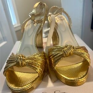 Jessica Simpson Metallic Gold Knot-Front Heeled Sandals